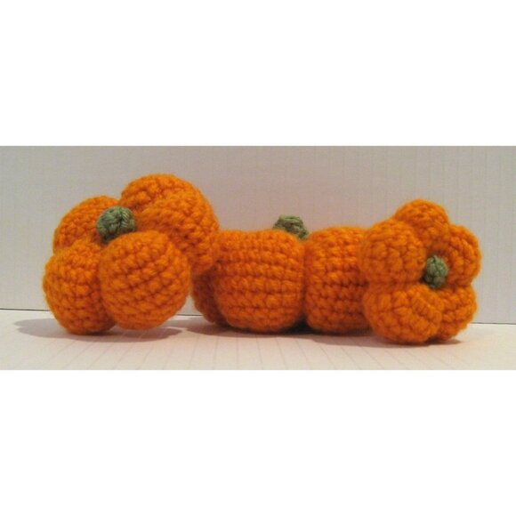 Handmade Crochet Amigurumi Pumpkin Stack Fall Decoration Orange Different Sized - Picture 4 of 5